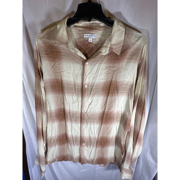 And Now This Mens Plaid Collared Button-Down Shirt, Tan, Size L, NWT - Picture 2 of 5
